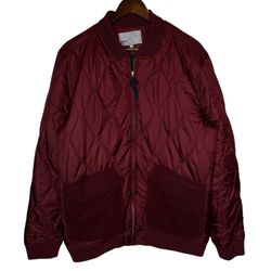 WESC Men’s Sixten Jacket Maroon Quilted Satin Bomber size Large