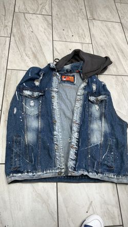 Distressed Denim Vest with Hood