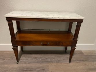Vintage Mid-Century Italian Regency Console Table – Genuine Carrara Marble & Mahogany