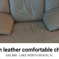 Large Tan Leather Comfortable Chair
