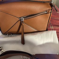 Up For Sale This Beautiful Classic Calfskin Small Tan Loewe Puzzle Bag 