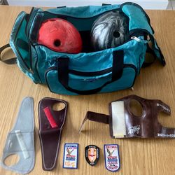 2 Bowling Balls w/ Carrying Bag, Wrist Guards & Miscellaneous Patches