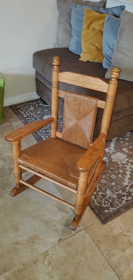 Cracker Barrel Child Wood Woven Rocking Chair!