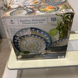 Dinnerware Set 18 Piece Bamboo Melamine  