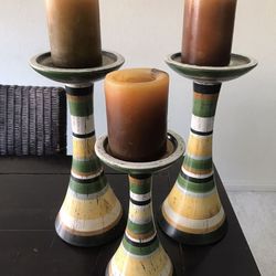 Tall Candle Holders With Candles, Set Of 3