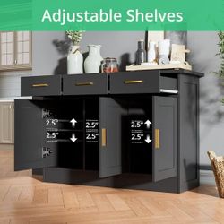 Black Kitchen Buffet Cabinet, Black Kitchen Storage Cabinet with 3 Doors and 3 Drawers, Black Buffet Sideborad for Dining Room, Dining Room