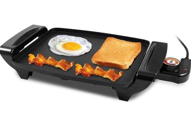 Elite Gourmet EGR2722A Electric 10.5" x 8.5" Griddle, Cool-touch Handles Non-Stick Surface, Removable/Adjustable Thermostat, Skid Free-Rubber Feet, Bl