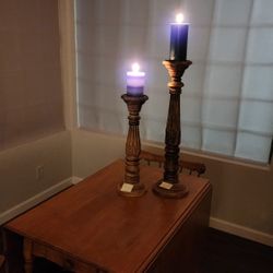 Tall candle holder's  with carved wood