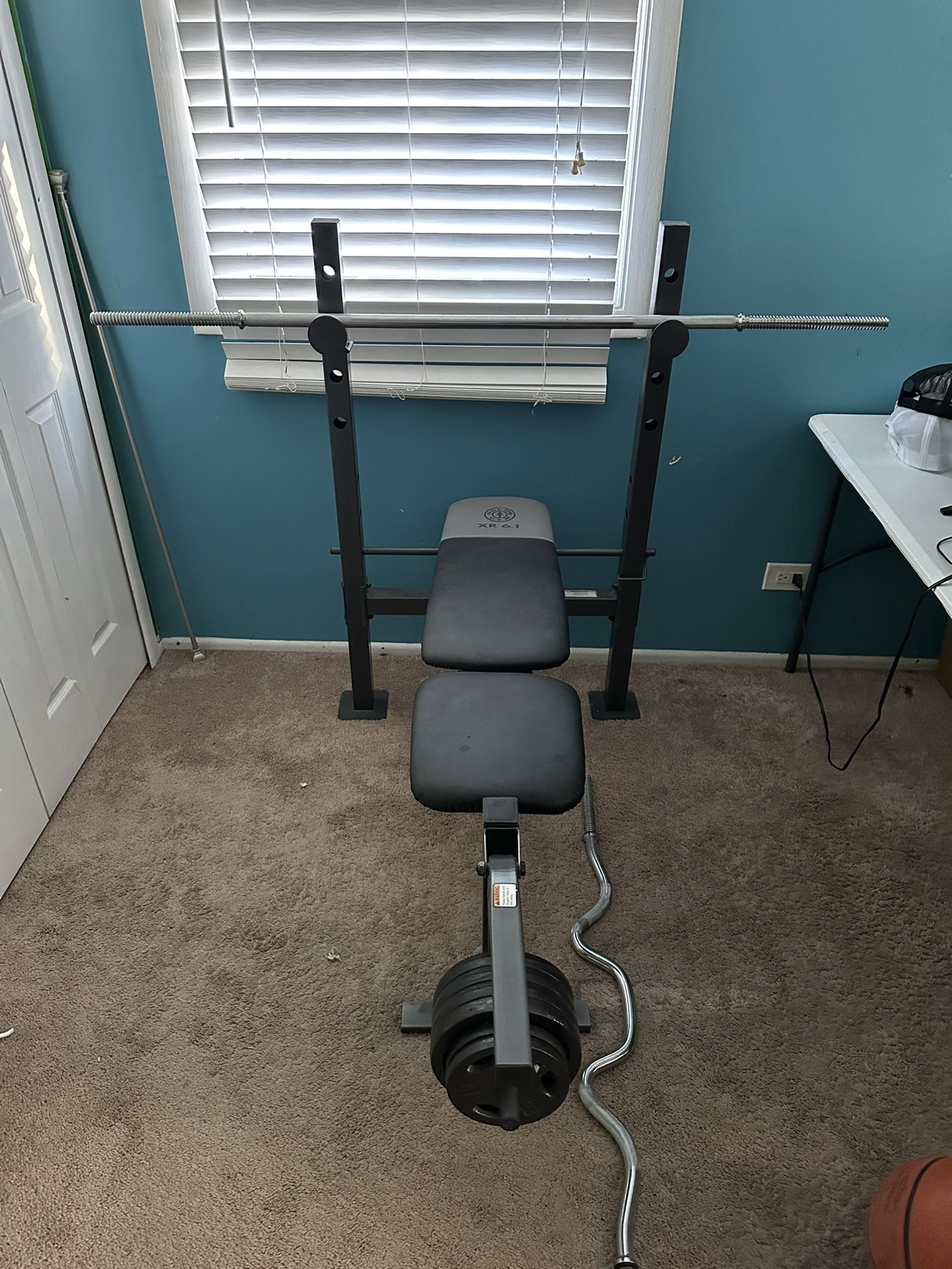 Golds Gym Bench And Curl Bar W/ Weights