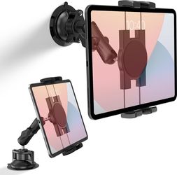 iPad Suction Mount, Aluminum Heavy Duty Suction Cup Tablet Holder for Car Dashboard, 360° Rotation Tablet Mount for Truck Windshield/Window/Mirror, Fi