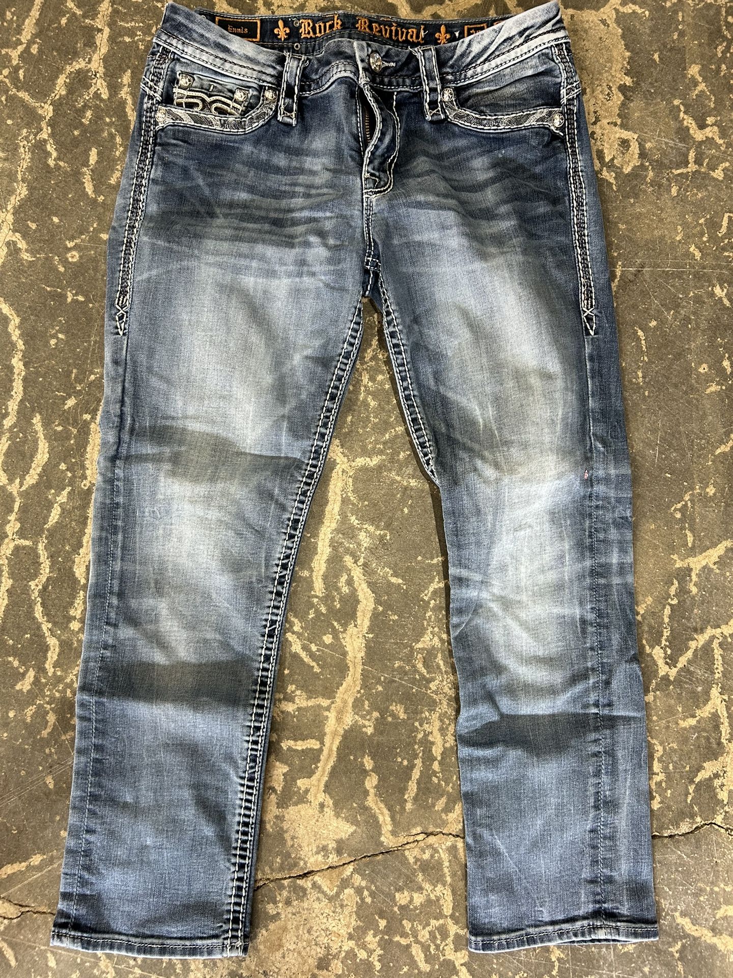 Womens Rock Revival Ennis Easy Crop sz 28 capri jeans