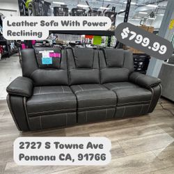 Leather Power Reclining Sofa With Power 