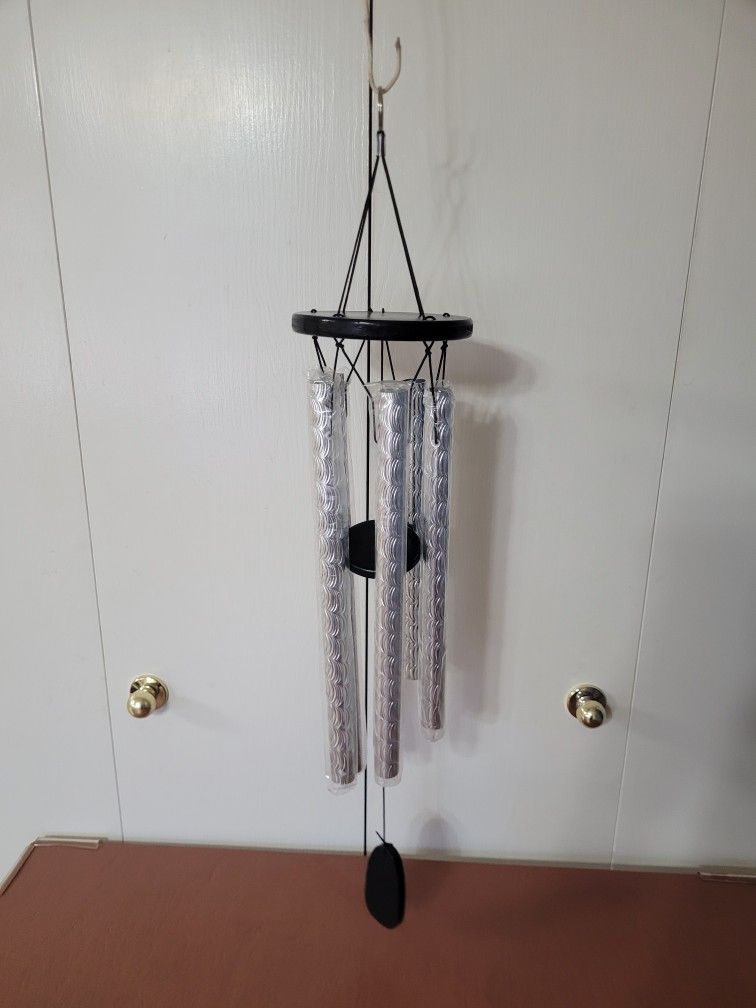 New -- 15" Long Wind Chime With 5 Metal Tubes Church Bell -- Silver (2 Available) -- $8 Each