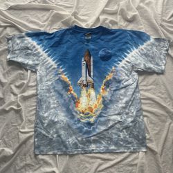 XLG Vintage Liquid Blue Anvil NASA Rocket Boeing Tie Dye Shirt