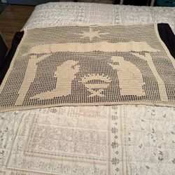 Hand Crocheted Nativity Scene Wall Hanging