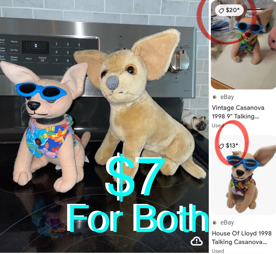 $7 For Both Chihuahuas plushies batteries operated in good condition