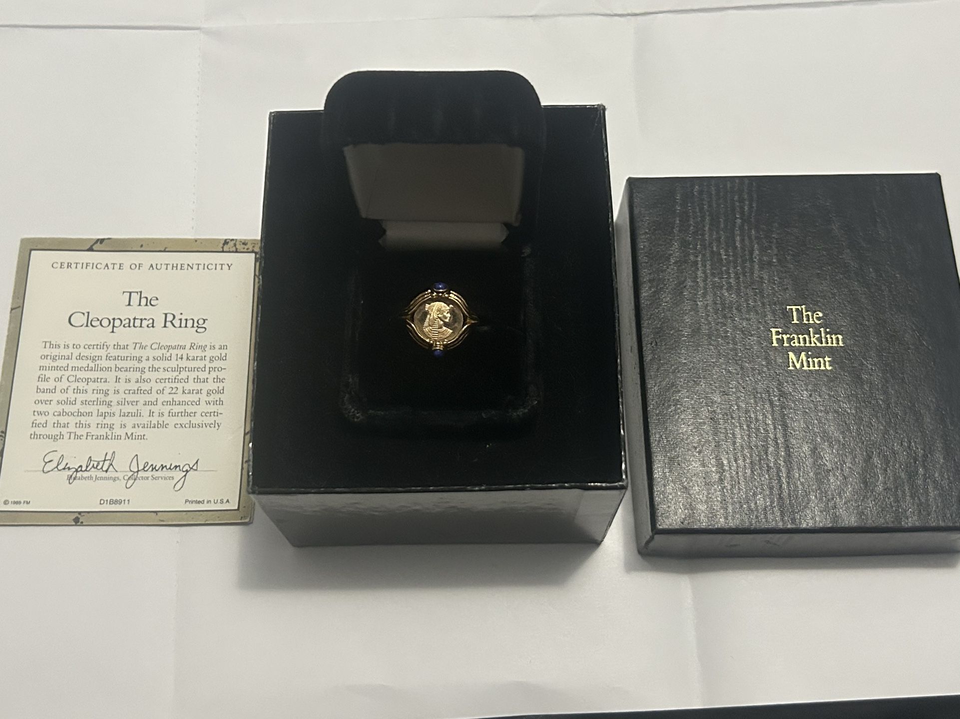 14k Yellow Gold Cleopatra Coin w. Lapis On 925 Shank