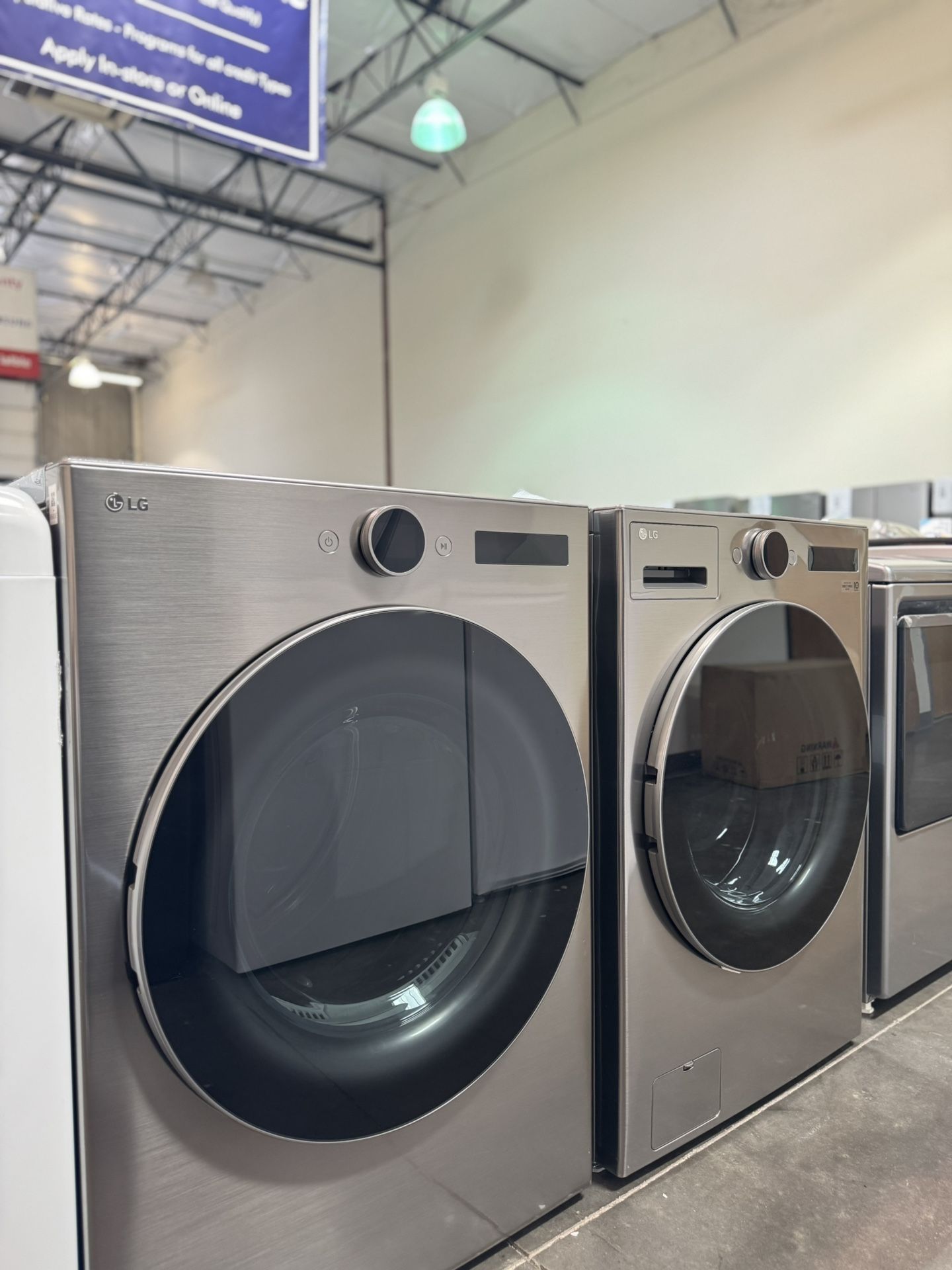 LG Stackable Smart Front Load Washer And Vented Stackable Smart Electric Dryer In Graphite Steel