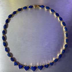 950 Sterling Silver Heart Necklace Set Lapis Lazuli In Sterling W Gold Vermeil