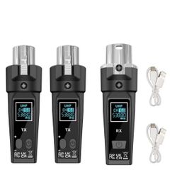 Professional Wireless Microphone System with XLR Plug-On 2 x Transmitter & 1 x Receiver, USB- Charging Compatible for Dynamic/Condenser Mics, USB- Aud
