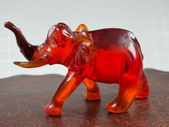 Vintage Hand-Carved Amber Elephant Figurine