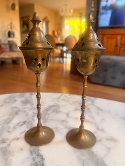 Pair of Brass Moroccan Style Incense Burners
