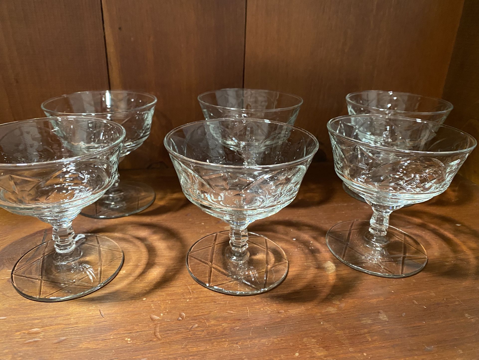 Vintage Stem, Cut, Glass, Sherbet, Dessert, Champagne, Glasses Set of 6