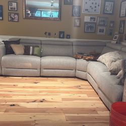 Sectional beige cloth Couch with three recliners