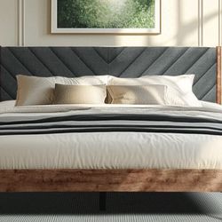 ✨ Queen Frame & Mattress set - Cushy Headboard  — Solid Wood — Like New! 