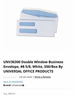 Check envelopes - Universal #8 5/8 Double Window security envelopes