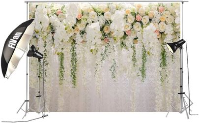 Bridal Shower 7x5ft Vinyl Wedding Floral Wall Backdrop White and Green Wisteria