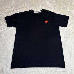 Comme Des Garçons Black W/ Red Heart Stitched Patch Tshirt Size Large