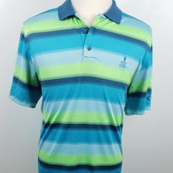 Under Armour Mens XL Blue Green Striped Golf Polo Short Sleeve Enbroidered Shirt