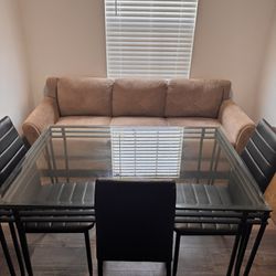 Loveseat Couch With Glass Dining Table Set
