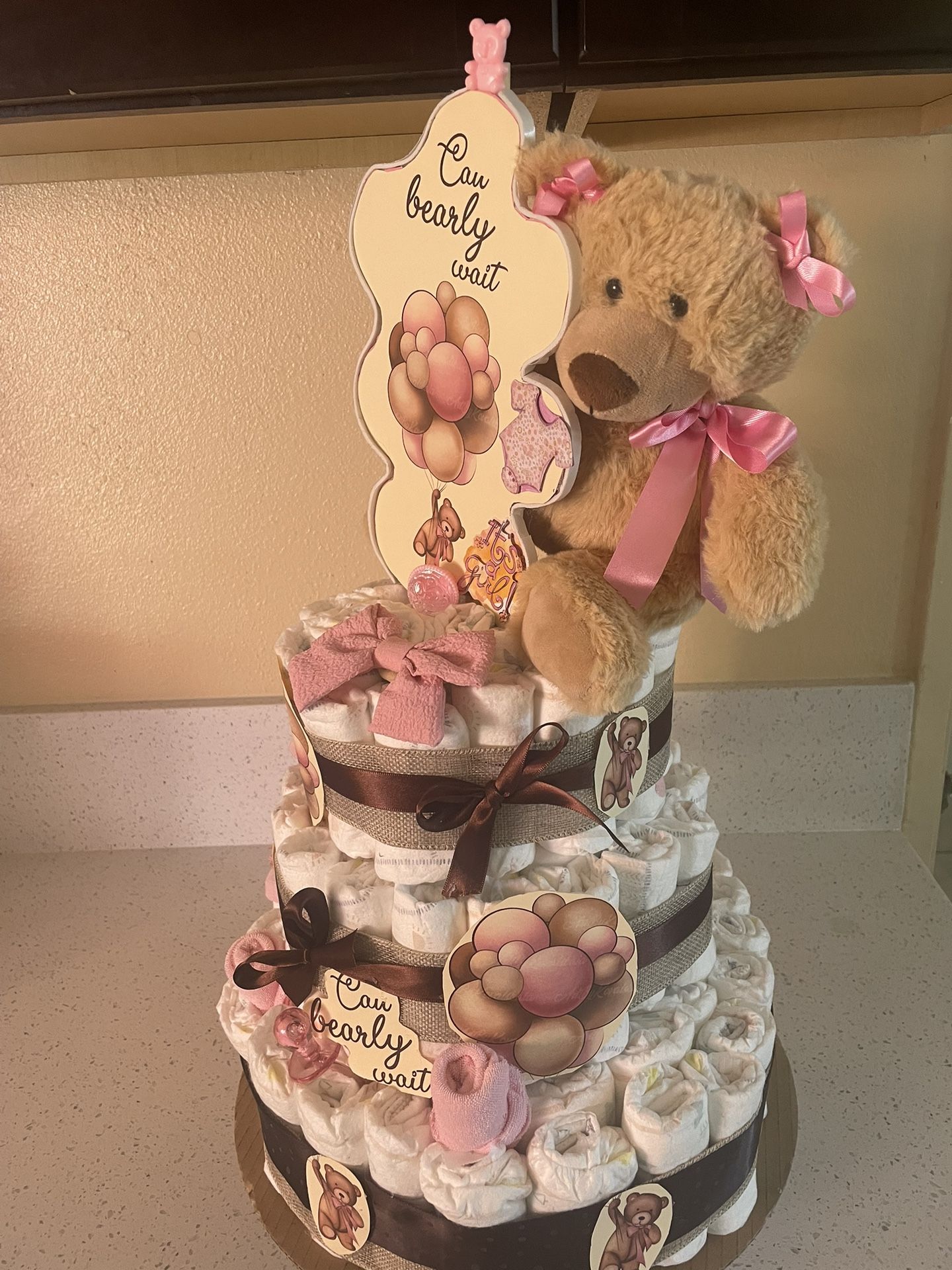 Diaper Cake  Baby ShowerCan’t Bearly Wait Baby Girl