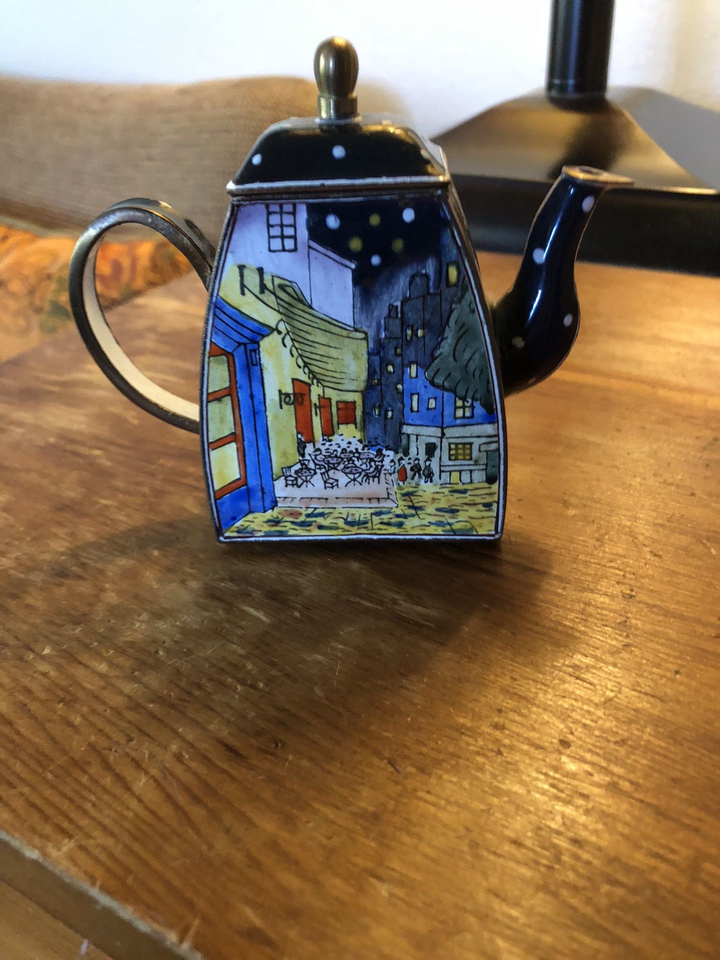 Kelvin Chen 2001 Mini Enamel Vincent Van Gogh Cafe Terrace At Night Tea Pot