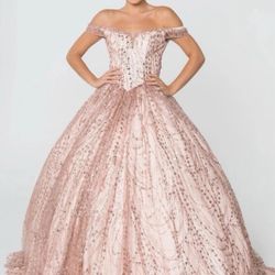 Sweetheart Neck Cut-Away Shoulder Glitter Mesh Long Ball Dress GLGL2831