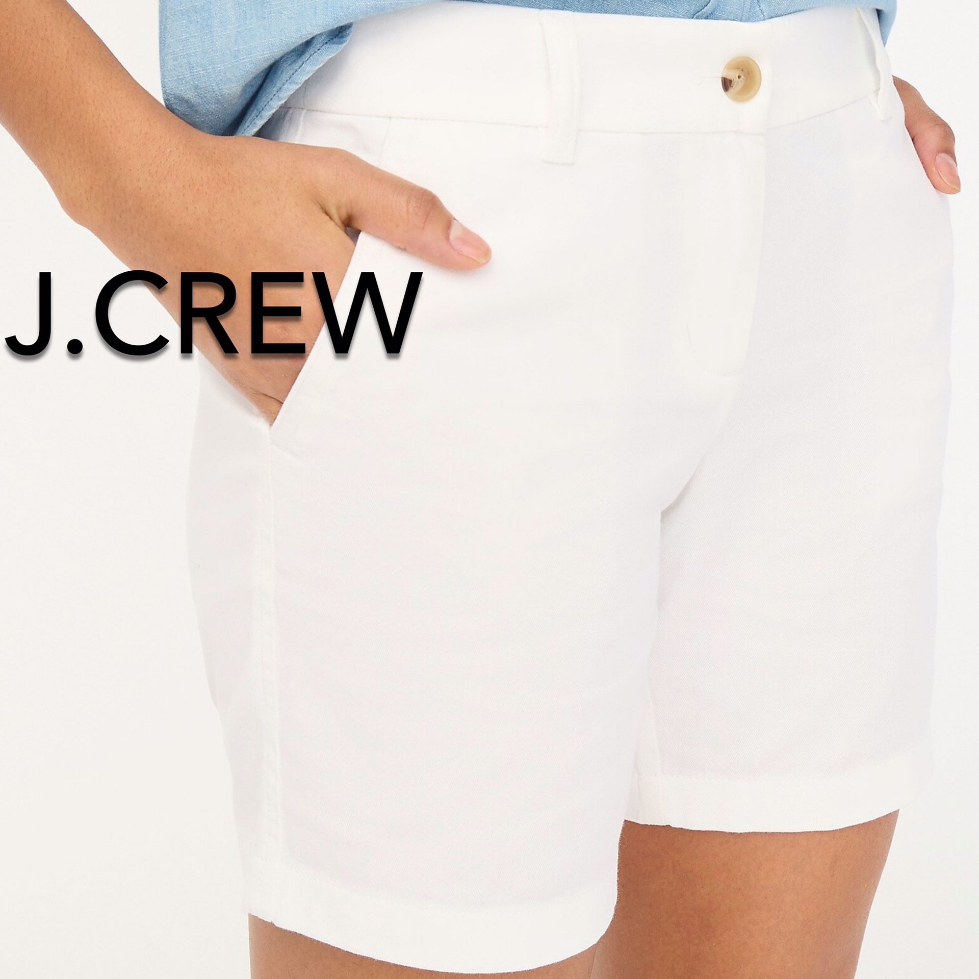 (NEW) (2 SIZES AVAILABLE) WOMEN’S J.CREW FACTORY WHITE 7” INSEAM CLASSIC CHINO SHORT - SIZE: 6 (SMALL), 14 (LARGE)