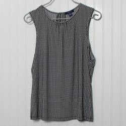 Women Herringbone Black Sleeveless Back Zip Poly Jersey Knit Tunic Top XL 