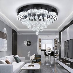 32" Modern Crystal Chandelier for Living Room Gold  Flush Mount LED Chandeliers Crystal Ceiling Light Fixture for Dinning Room Bedroom Living Room
