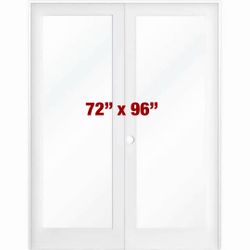 72 in. x 96 in. Craftsman Shaker 1-Lite Clear Glass Right Handed MDF Solid Core Double Prehung Frenc