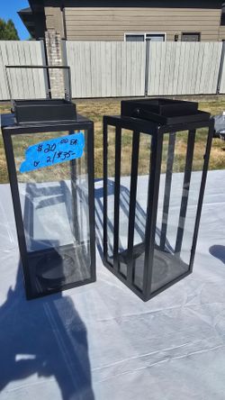 Black Metal and Glass Candle Lanterns Set of 2