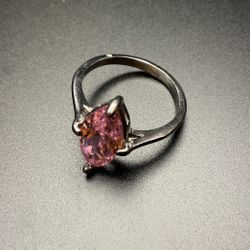 Silver 316L  Stainless Steel Ring With Pale Pink Crystal…Size 8