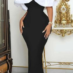 Long Party Dress Off Shoulder Ruffle Black And White  Size  XXL 