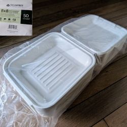 party paper to-go takeout hinged compostable containers