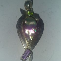 Sterling Silver Abalone, Amethyst, and Peridot Necklace Pendent $50 OBO