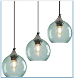 Luces colgantes de vidrio verde claro, lámpara colgante de globo de isla de cocina, lámparas colgantes modernas para dormitorio, sala de estar, comedo