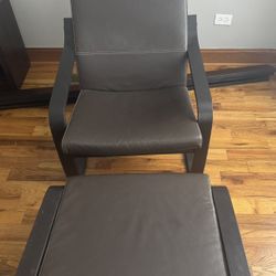 Armchair and ottoman, dark brown