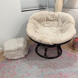 Faux Fur Papasan Chair and Pouf