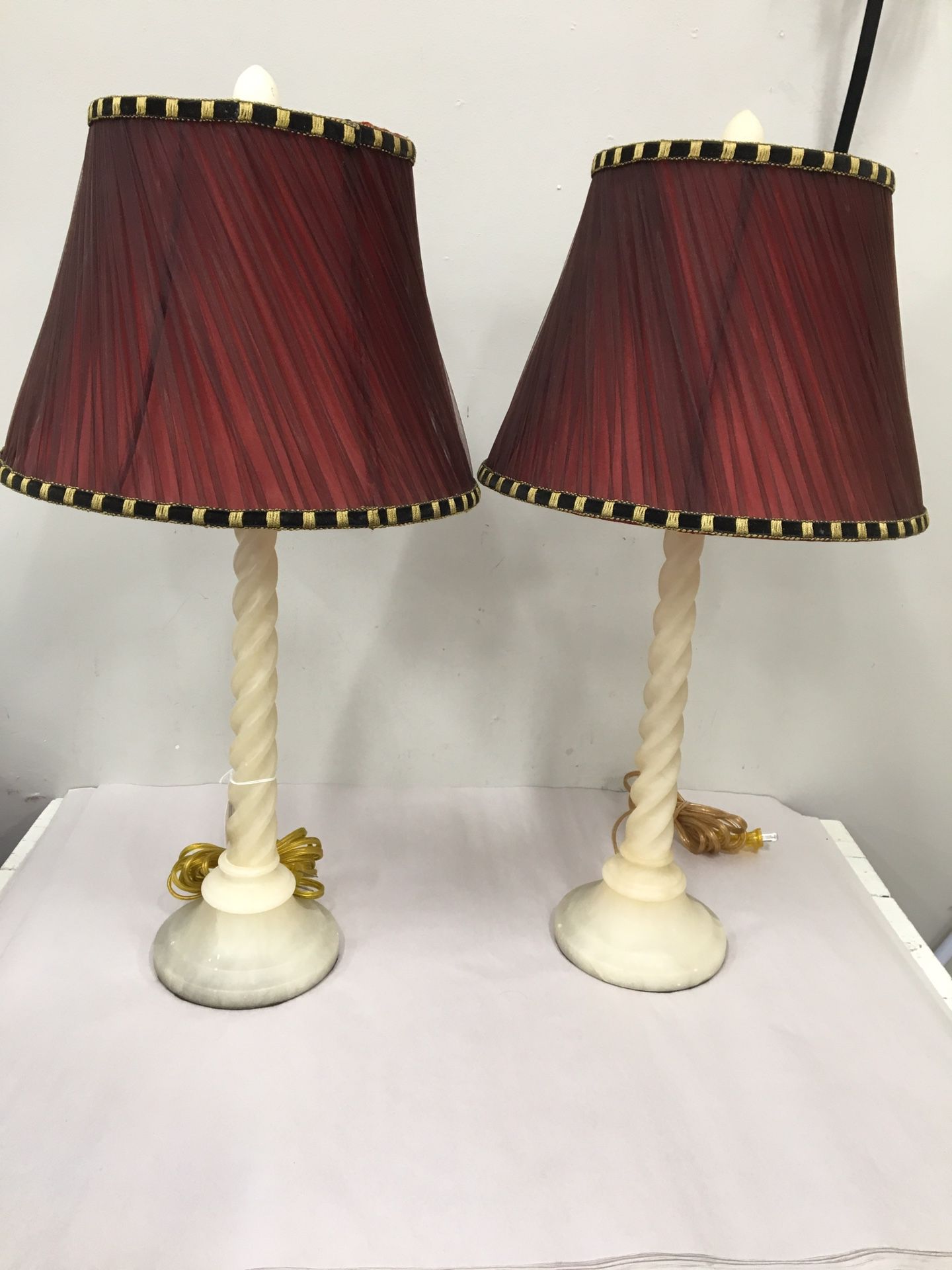 Pair vintage alabaster lamps